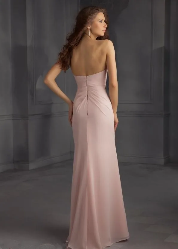 Vestido de dama de honor largo de gasa rosa con escote Corazón, vestido de sirena plisado con volantes, novedad de moda, vestido de madrina 2015