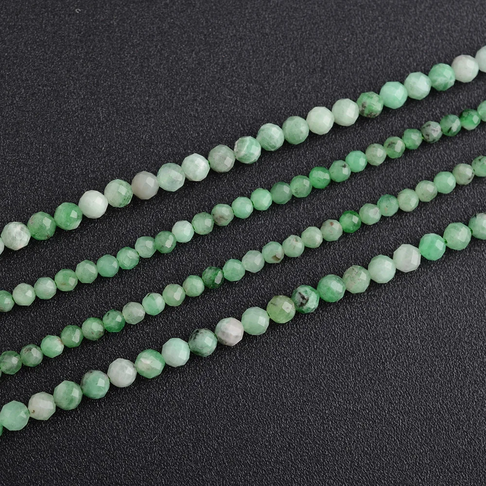 1 hebra de cuentas sueltas redondas facetadas de Esmeralda verde auténtica Natural