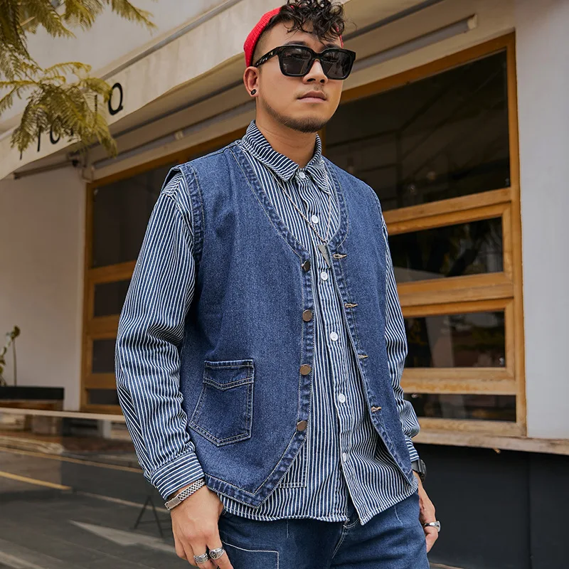 Motorcycle Vest Male Denim Sleeveless Jacket Korean 6XL 7XL 8XL Waistcoat Plus Size Men Style Cowboy Jeans Collarless Ceketler