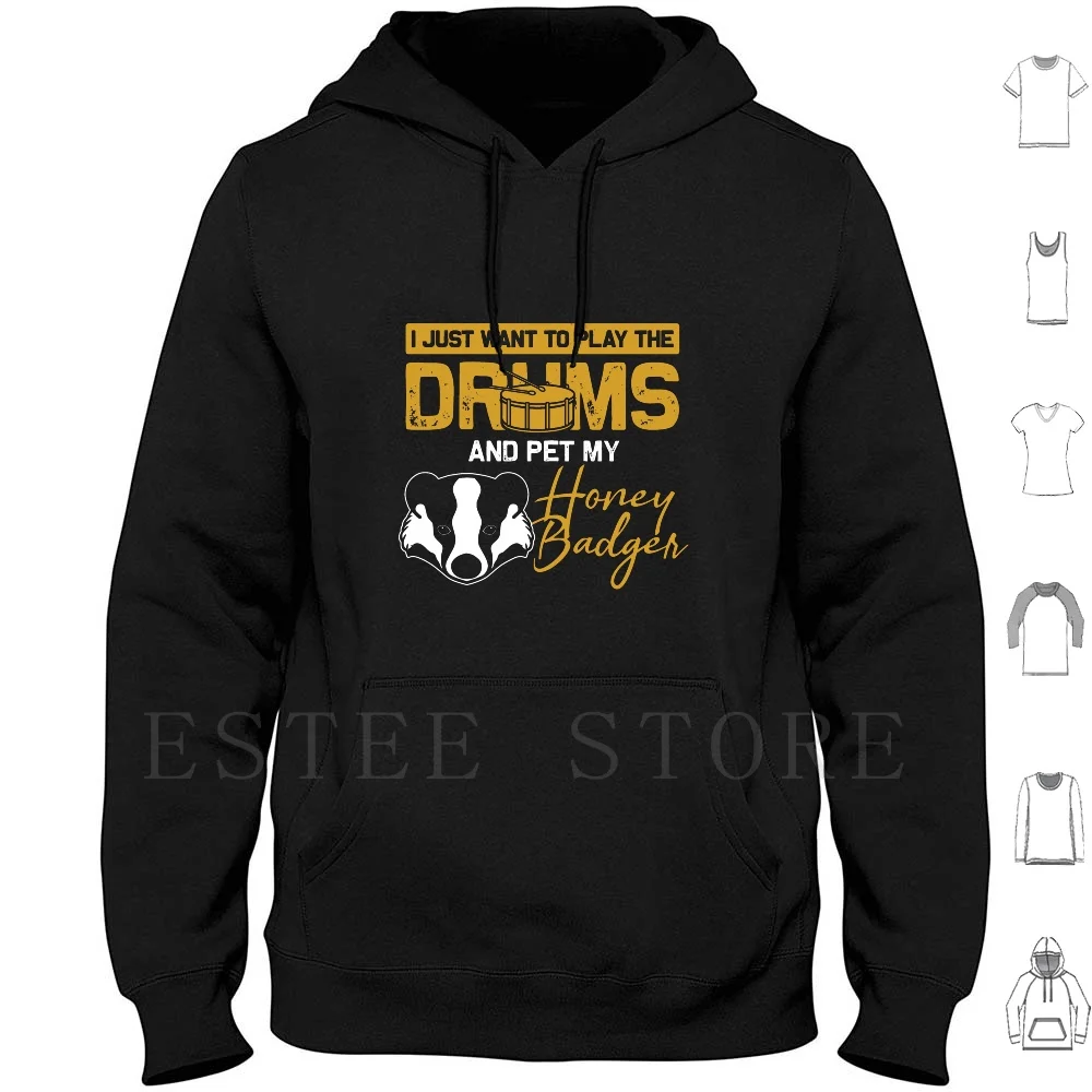 

Honey Badger Animal Drums Drummer Musical Instrument Hoodie Long Sleeve Drums Drummer Drum Player Drum Musical Instrument