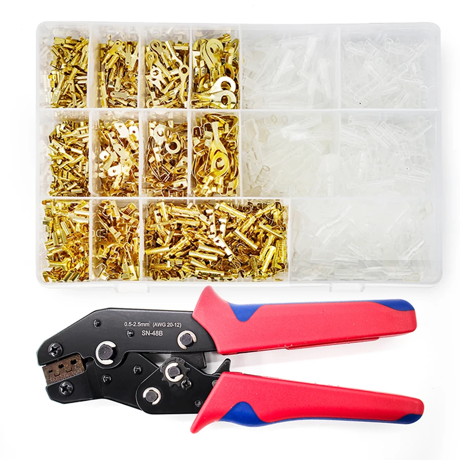 

Crimping Tool Kit Ratcheting Wire Terminals Crimper Tool Set with Male/Female Spade Connectors terminals and Insulated Sleeves