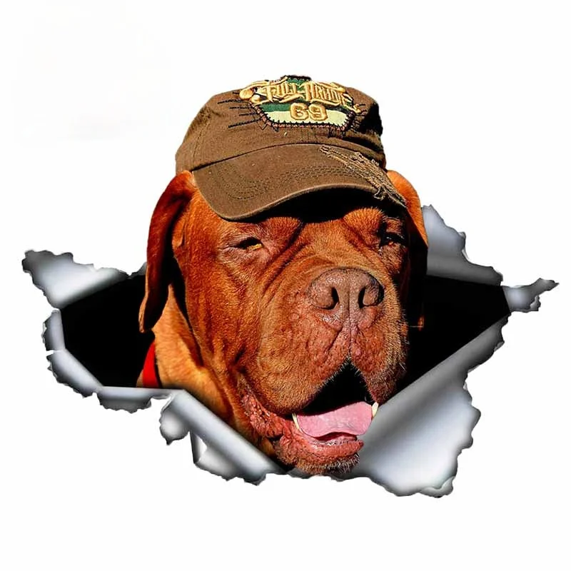

13cm Pet Dog Gift Dogue De Bordeaux Car Sticker 3D Torn Metal Original Design Vinyl Car Trunk Bumper Custom Brand Decal