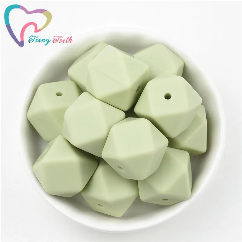 10PCS Sage Green/Lint Round 9-19MM Loose Beads,Popular Greeny Color Hexagon 14-17 MM Loose Beads Making DIY Pendant Teether Toys