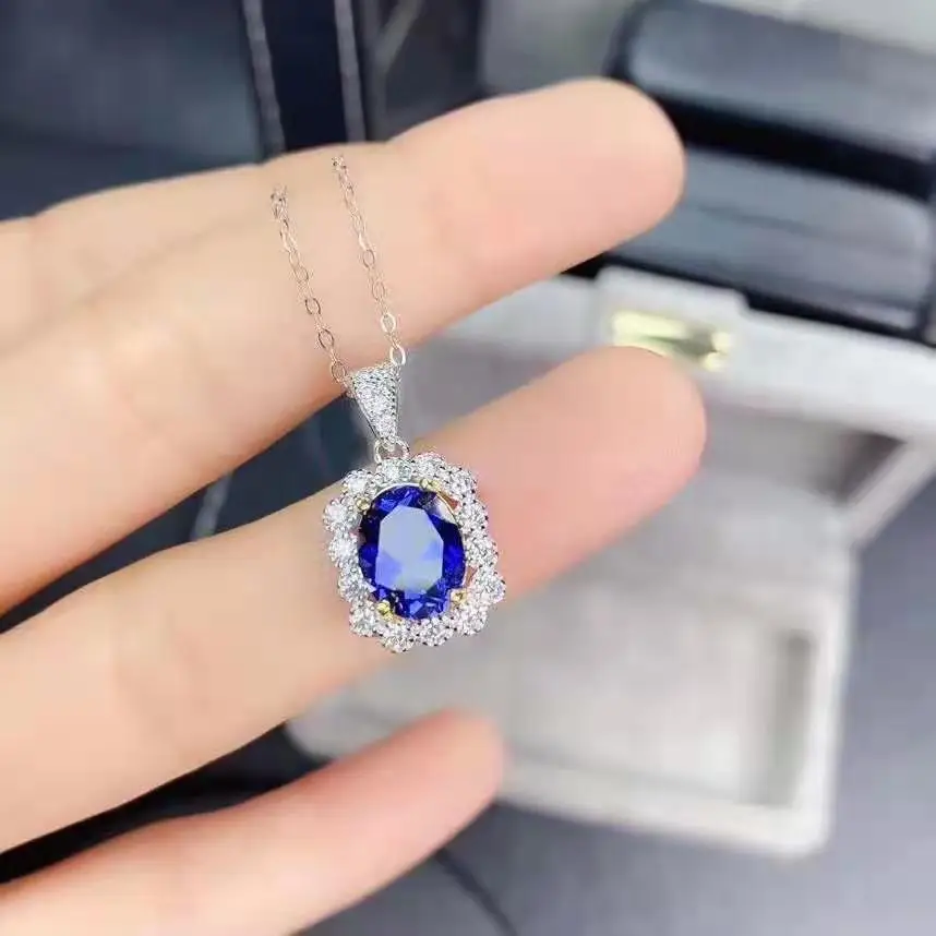 FS Natural Sapphire S925 Sterling Silver Ring Pendant Necklace Earring Set Charm Fine Fashion Weddings Jewelry for Women MeiBaPJ