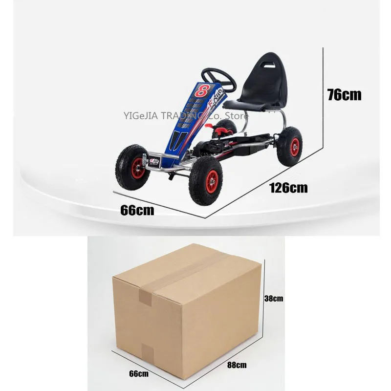 4 wheel kids go kart, pedal-powered go kart with rubber wheel, 10inch inflatable wheel go kart with steel frame and hand brake