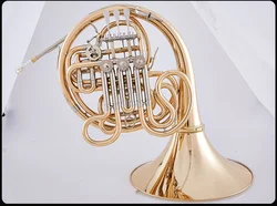 Il più nuovo bellissimo strumento musicale professionale a 4 tasti Bb/F doppio corno francese in ottone color oro con custodia