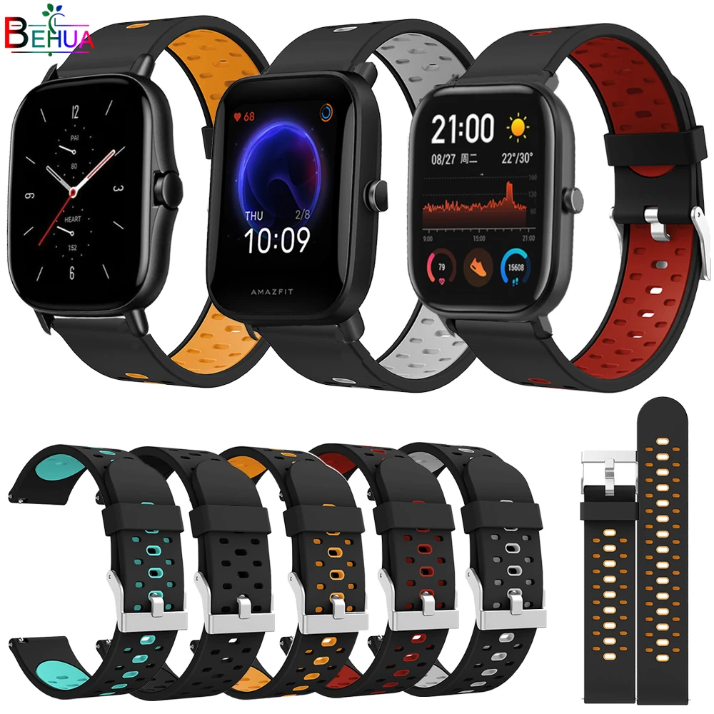 Silicone Sports WatchBand For Xiaomi Huami Amazfit GTS 2 2e / Amazfit Bip U / Bip S WatchStrap Bracelet bands For Garmin venu sq