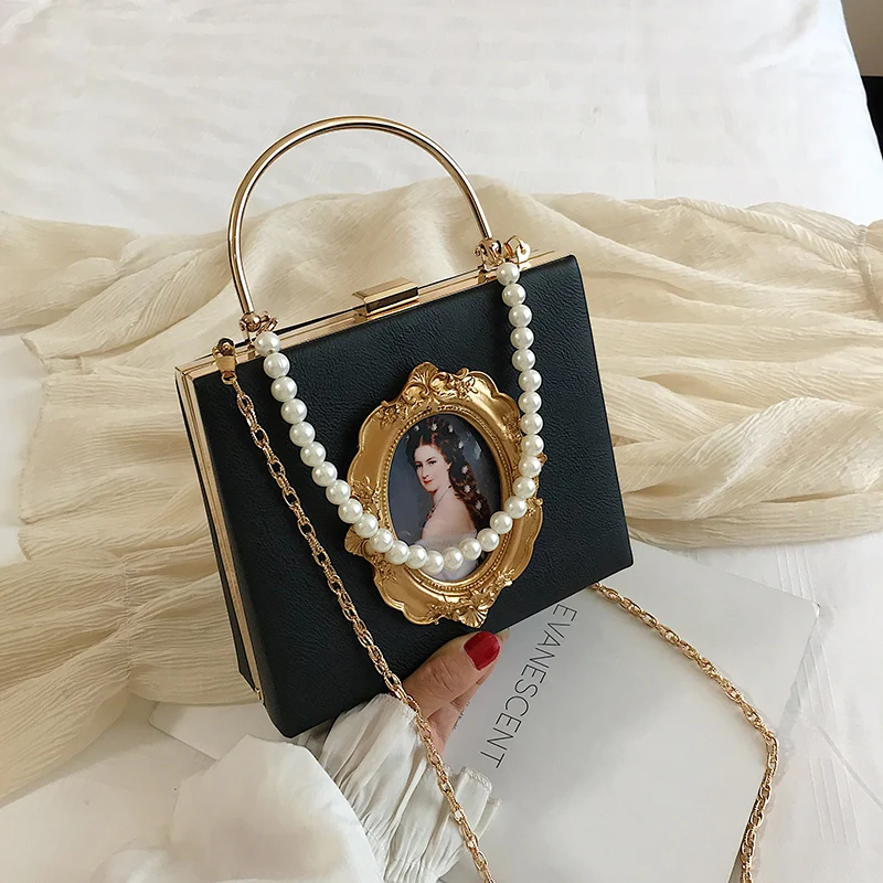 Women Evening Bags Fashion metal frame Girls Printing pearl Style Handbags 2021 Designer Tote Bag Ladies Women Shoulder Bags