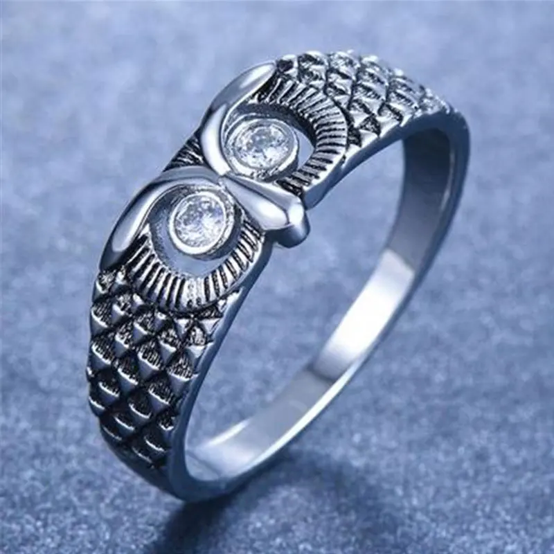 2024 Vintage Jewelry Zircon Owl Shape Rings For Women Accessories Party Girl Gift Cute Women Rings