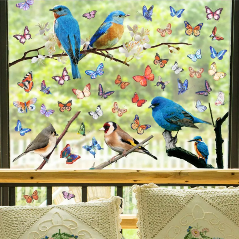 Hummingbird Tree Branche Window Cling Bird Anti Collision Butterfly Stickers Decal Decor Home DIY Glass Sticker Double Side View