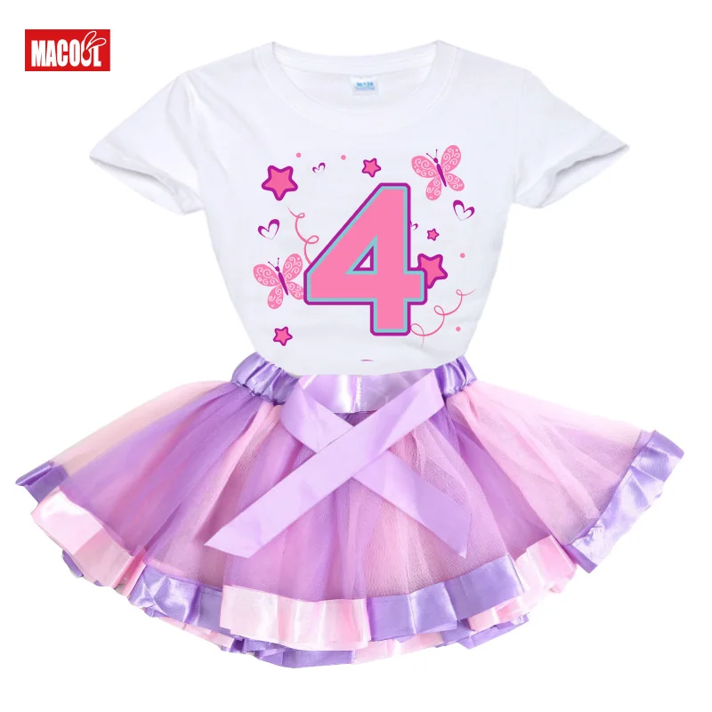 Baby Girl Birthday Dress Rainbow Multicolor Kids Dresses For Girls 3 4 5 6 Years Children Girl Summer Number 0-9 Cartoon Clothes