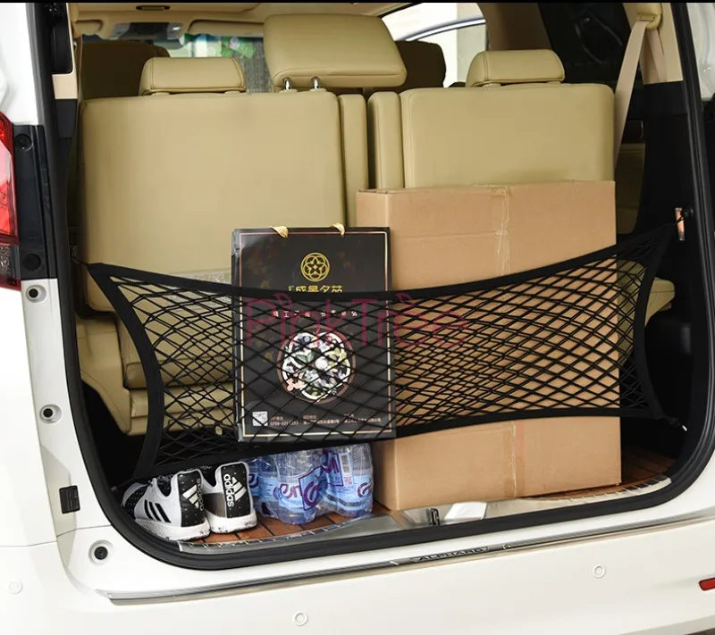 

Car Trunk Luggage Storage Cargo Organizer For Toyota Vellfire Alphard Nylon Stretchable Elastic Mesh Net With 4 Plastic Hooks