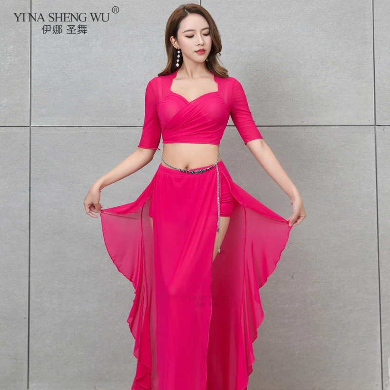 

Belly Dance Practice Costume Top Long Split Skirt Set For Women Performance Oriental Indian Dancer Training Clothes Adult New