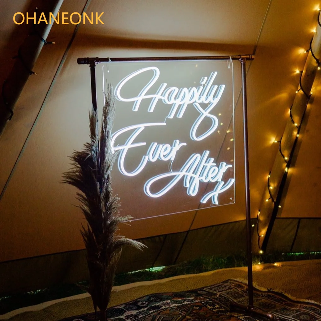 OHANEONK LED Neon Sign Custom Light Happily Ever Afer X Letter Name Logo Personalized Dimmable For Party Wedding Home Decorative