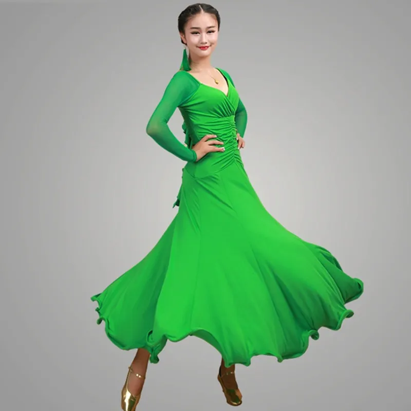 Valzer Ballroom Competition Dress Standard Dance Performance Flamenco Costumes Women Simple Slim Solid Long Skirt