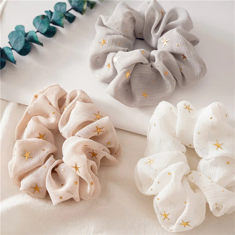 2020 New Women Gold Star Hair Bands Headwear Solid Color Scrunchies Hair rope Girls Hair Ties Accessories Ponytail Holder