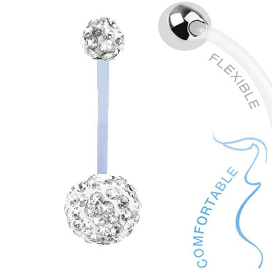 1PC Crystal Double Gem Maternity Pregnancy Belly Button Ring Flexible White Barbell Piercing Navel Jewelry