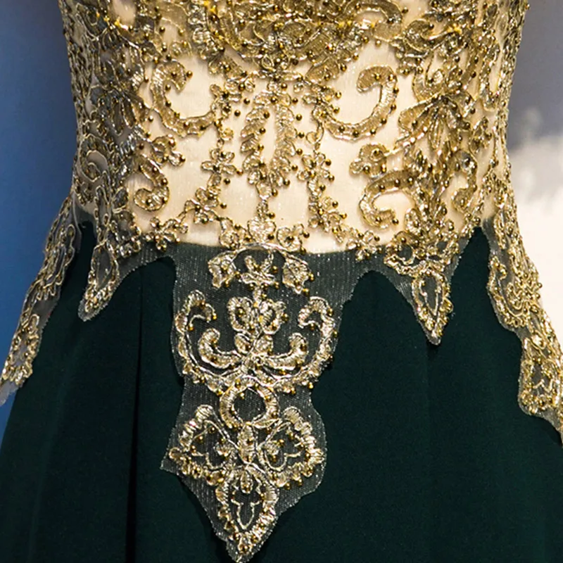 Robe de soirée trompent en cristal vert foncé doré, robes de soirée personnalisées, longueur au sol, grande taille, nouveau, initié, R1359