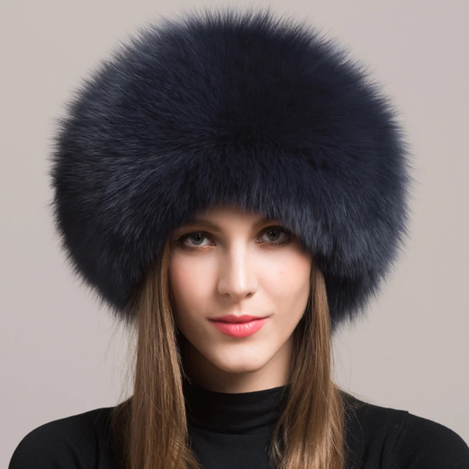 

Hot Sale 100% Natural Fox Fur Hat Women Cap Thick Fur Cap Winter Warm Hat Female Fashion Hat With Earmuffs Leifeng Hat H1901