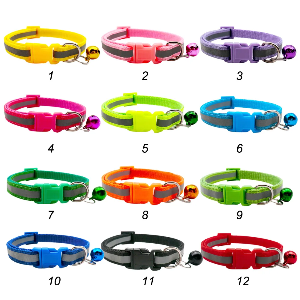 Wholesale 24Pcs Colorful Pet Supplies Dog Collar Cat Necklace For ID Tag Reflective Print Adjustable Collar With Bell Pet Collar