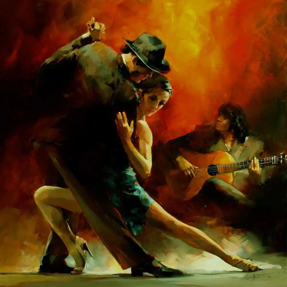 Canvas Art Argentino Tango Dancer Wall Picture Handmade Oil Painting Contemporary Portrait Artwork Office Home Decor Vibrant