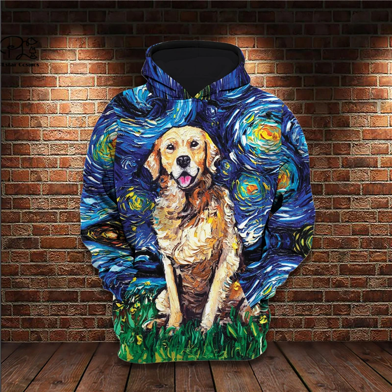 PLstar Cosmos 3Dprinted Newest Starry Night Golden Retriever Harajuku Streetwear Funny Unique Unisex Hoodies/Sweatshirt/Zip A-1