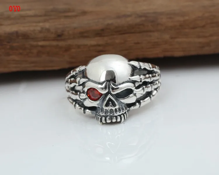 100%925 Sterling Silver Handmade Thai Silver Personality Ring Men's Devil Claw Skull One-eyed Ring