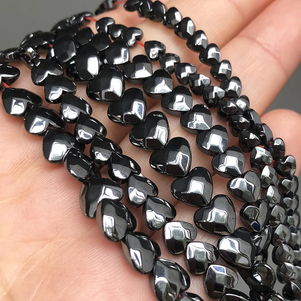 Natural Faceted Heart Black Hematite Stone Beads Love Loose Spacer Beads For Jewelry Making Diy Bracelet Necklace Accessories