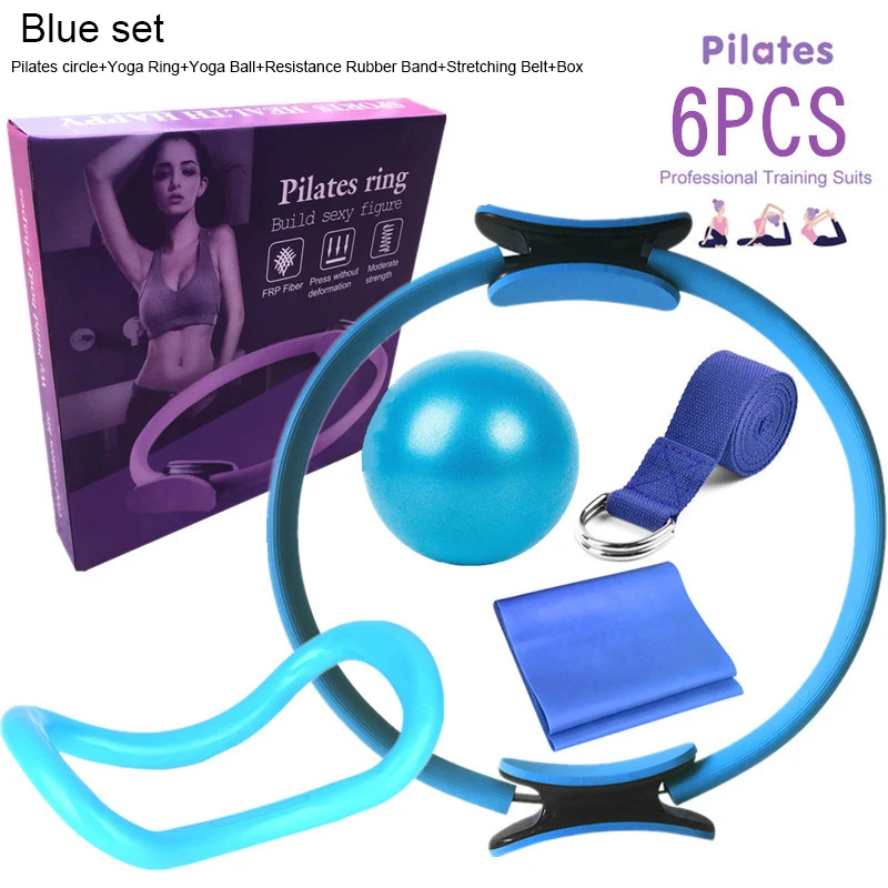 6PCS Workout Fitness Set Training Resistance Support Tool Stretch Band Gym Pilate Circle Yoga Ball Magic Ring Exercise Equipment