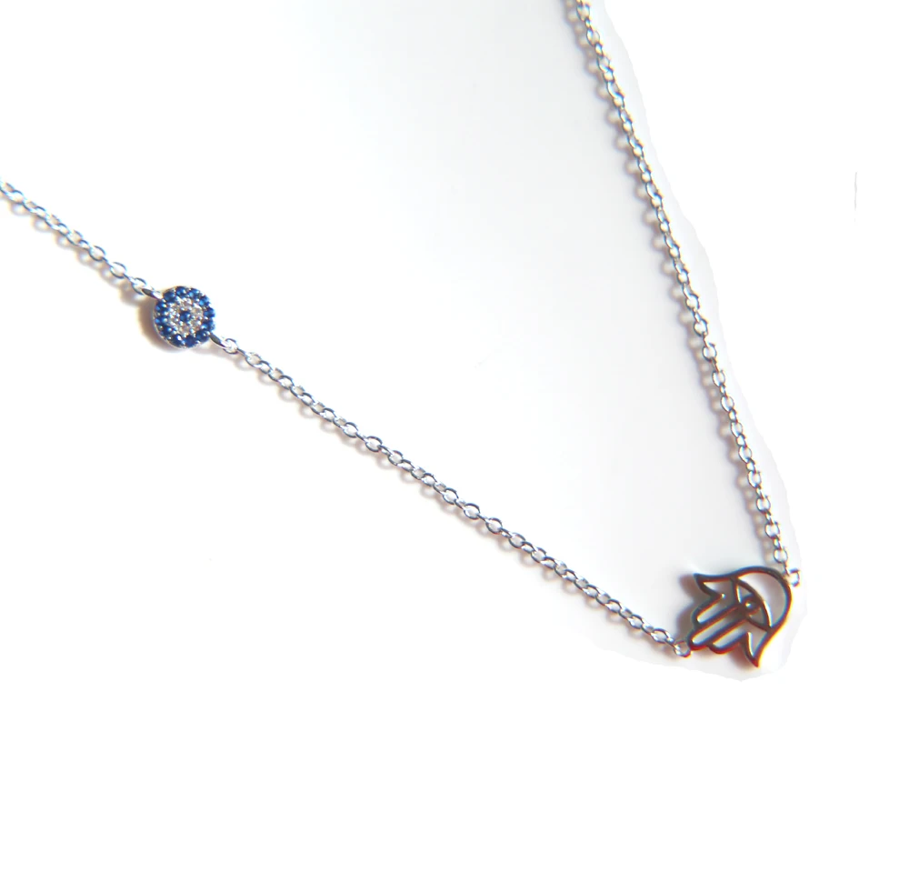 promotion New 2025 summer cute dainty 100% 925 sterling silver hamsa hand evil eye charm silver thin chain necklace