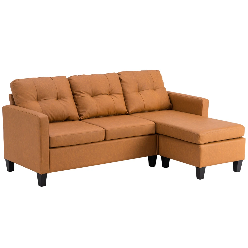 L-Shaped  Technology Cloth Combination Sofa Light Brown 196*68*80cm  US Warehouse