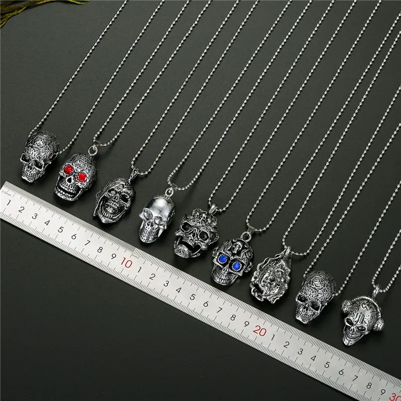 1PC Punk Gothic Zircon Skull Pendant Necklace For Women Men Cute Vintage Metal Headset Skeleton Buddha Necklace Choker Jewelry