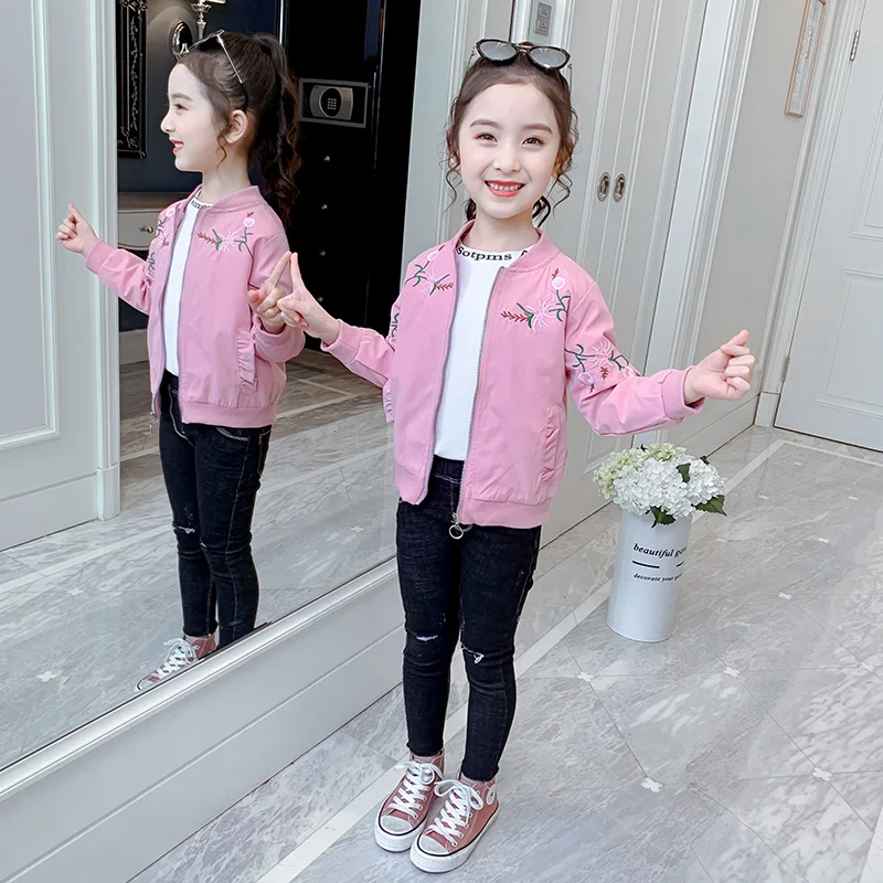 

New Embroidery Jacket for Girls Coat Clothes Kids Outerwear Children Long Sleeved Jacket Sports Girls Clothing 4 6 8 10 12 Years