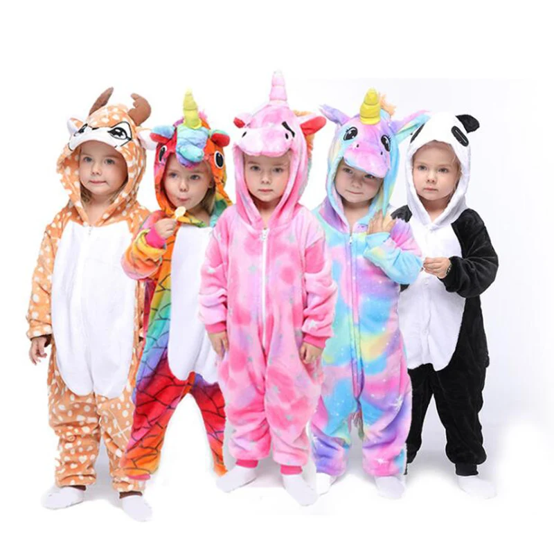 Animal Kigurumi Children's Sleepwear for Boys Girls Unicorn Pajamas Flannel Kids Unicornio Pijamas Set Kid Anime Winter Onesies