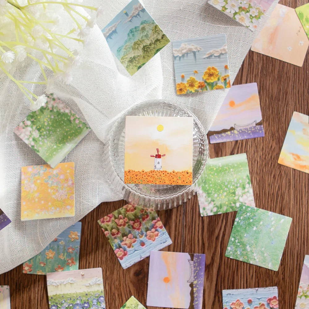 46 Pcs Kawaii Scrapbook Stickers Oil Painting Flower Stickers Small Size Box Sticker For Laptop Notebook Handmade Card Journal