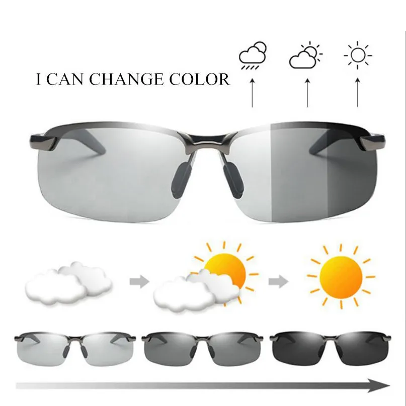 Classic Photochromic Driving Sunglasses Men Brand vintag Polarized Chameleon Discoloration Sun glasses men Anti-glare Goggles