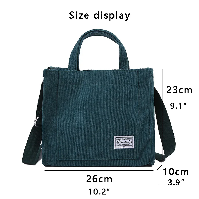 Women Corduroy Shoulder Bag Portable Small Cotton Canvas Handbag Casual Tote Female Eco Crossbody Bag Lightweight Shopper Bag