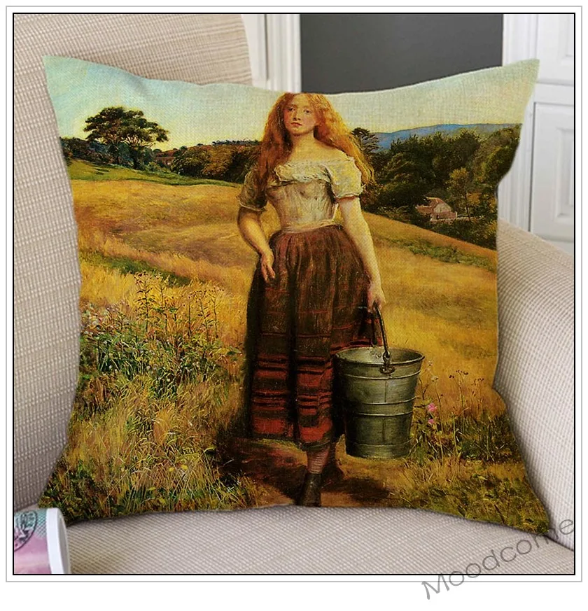 Famous Painting John Everett Millais The Blind Girl Ophelia Victoria Era Art Throw Pillow Case Pre-Raphaelite Sofa Cushion Cover