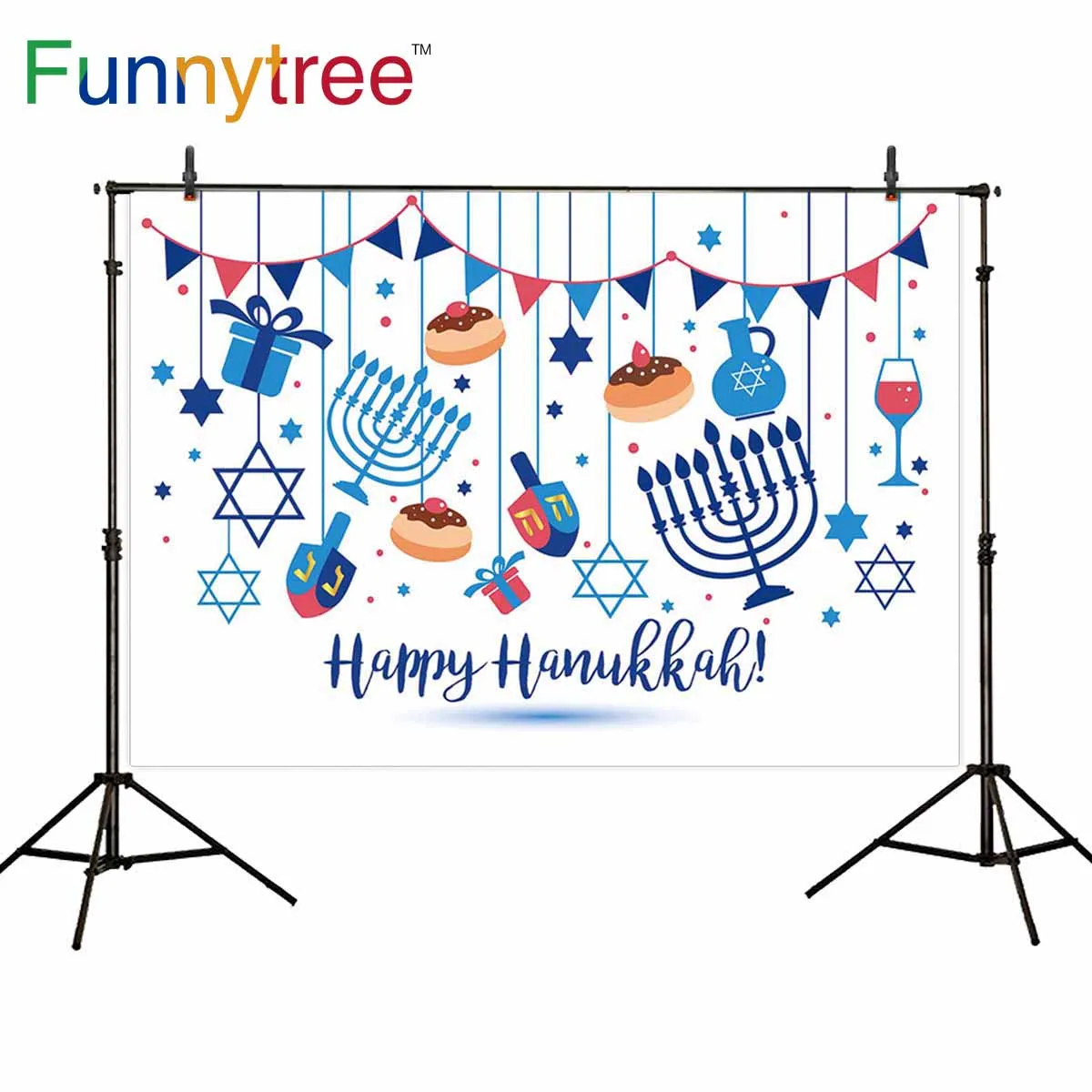 Funnytree photography studio photo background Hanukkah Party celebrate decoration candle cake wine gift photozone photocall