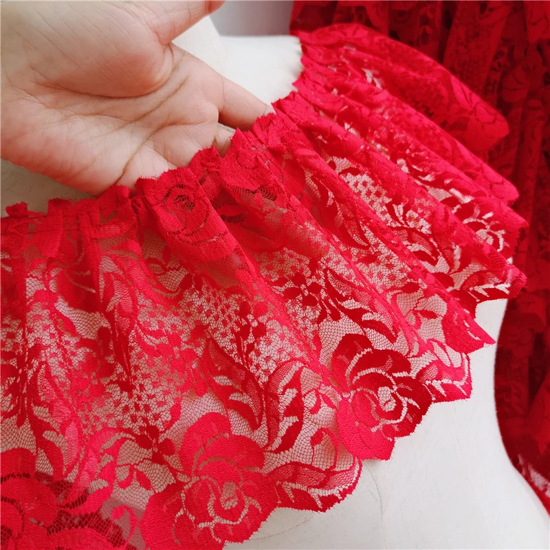 2 Meters/lot 15 Cm Wide Pink Black Red Folds Embroidered Lace Skirt Clothes Home Decoration Lace Accessories SC573