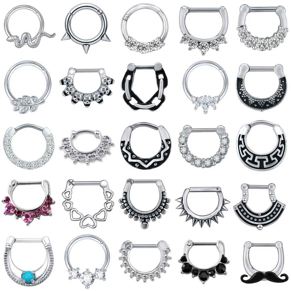 ZS 316L Stainless Steel Nose Rings  14G/16G Septum Piercing Crystal Septum Ring CZ Nose Piercing Body Jewelry Pircing Nariz