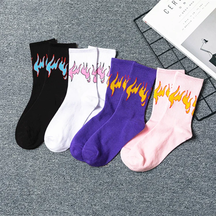 3 pairs flame men and women Harajuku socks European and American fashion trend street hip-hop sports basketball unisex socks