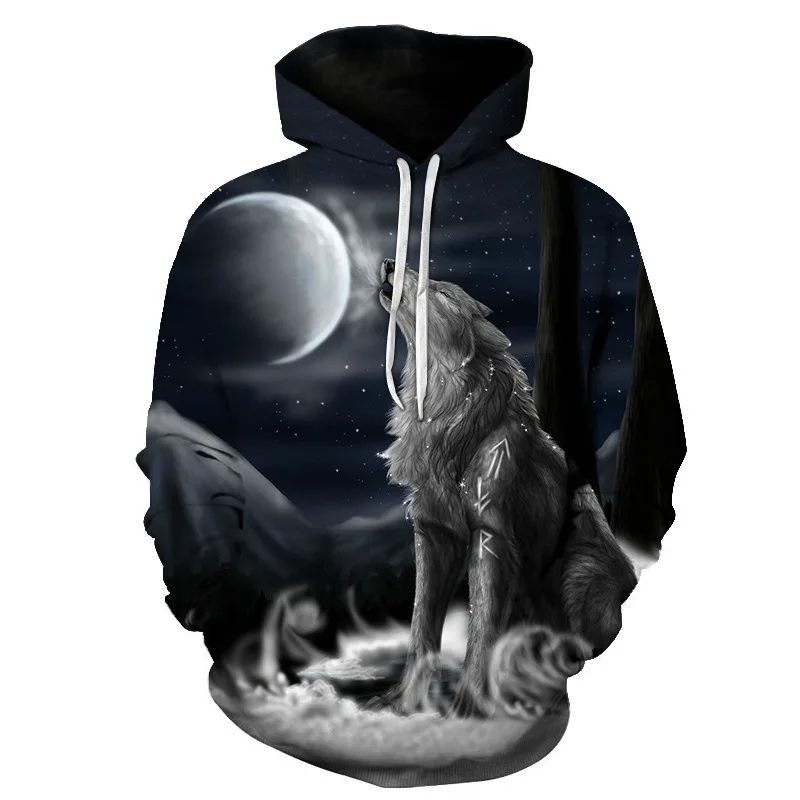 

Brand Wolf Sweatshirts men Moon Hooded Casual Galaxy Hoodie Print Animal Hoody Anime Sweatshirt Printed Long Sleeve