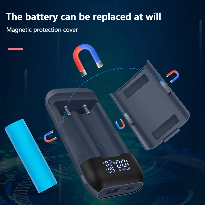 18650 Battery Charger Case DIY Power Bank Box QC3.0 PD 18W Fast Charging Case for 18650 20700 217000 Lithium Battery Charger Box