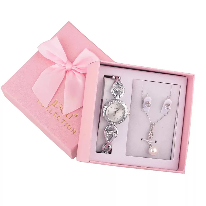 New Woman watch 3pcs Women Watches Bracelets Set Casual Ladies Dress Wristwatch Earrings Necklace Female Quartz Clock Gift Box