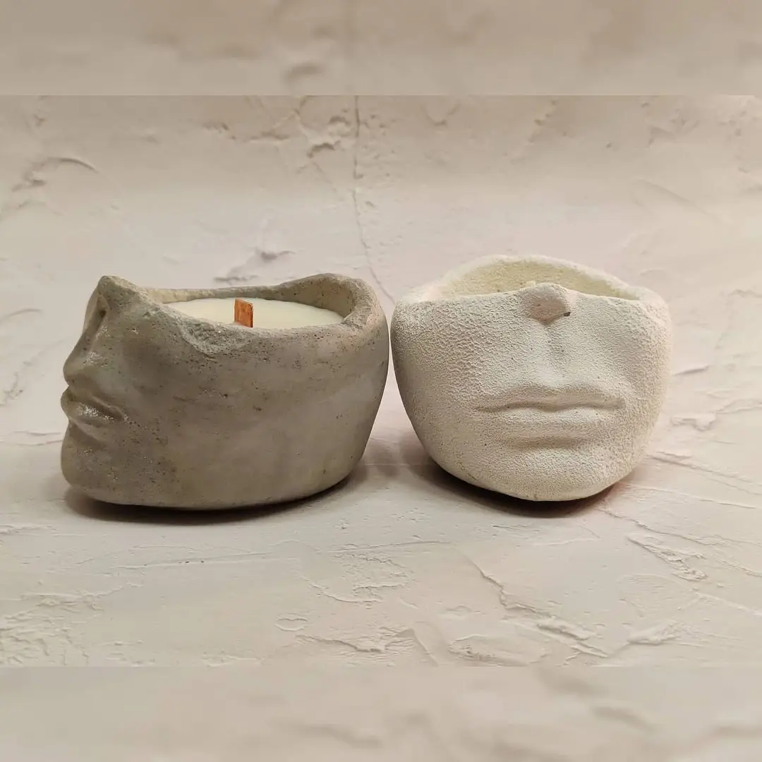 Plaster Candle Vessel Molds Silicone Wax Candle Holder, Cement Concrete Candlestick Molds, Handmade Flower Pot Molds Head Shapes