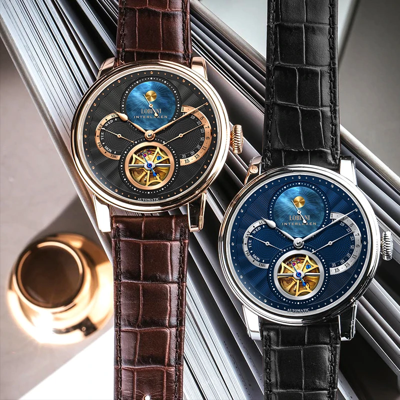 Relógio de pulso Sapphire couro masculino, relógios designer esqueleto, Mechan, automático, Gaivota, marca de luxo, Suíça