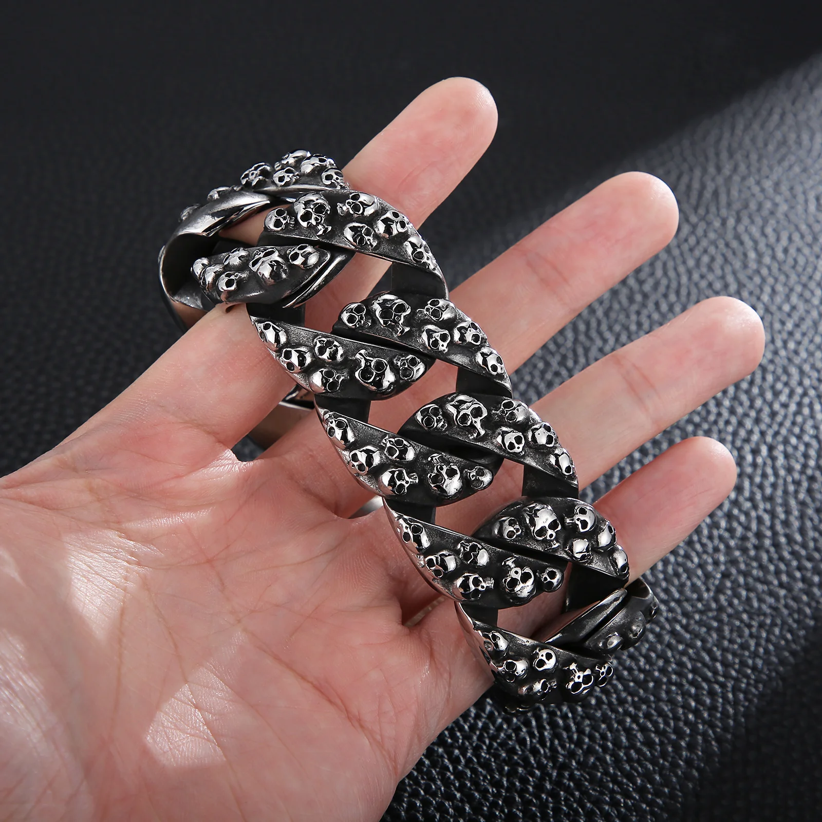 

32mm Men's Heavy Chunky Link Chain Skull Bracelet Gifts 316L Stainless Steel Curb Cuban Bracelet Huge Heavy Silver Color Jewelry