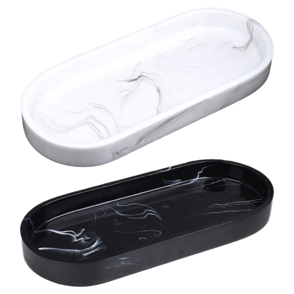 Marble Pattern Resin Bathtub Tray Plate Dresser Rectangular for Jewelry Tissues Cosmetic Towel Home Decoration