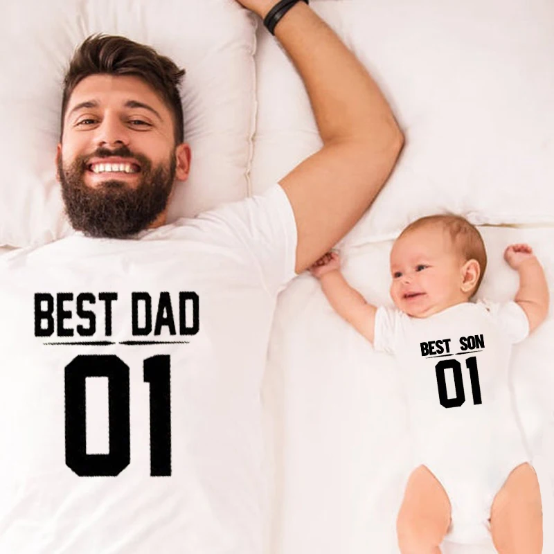 Best Dad Best Son 01 Dad and Me Tshirts Family Matching Outfits Fathers Day Gift Baby Boy Summer Father and Son Clothes Love